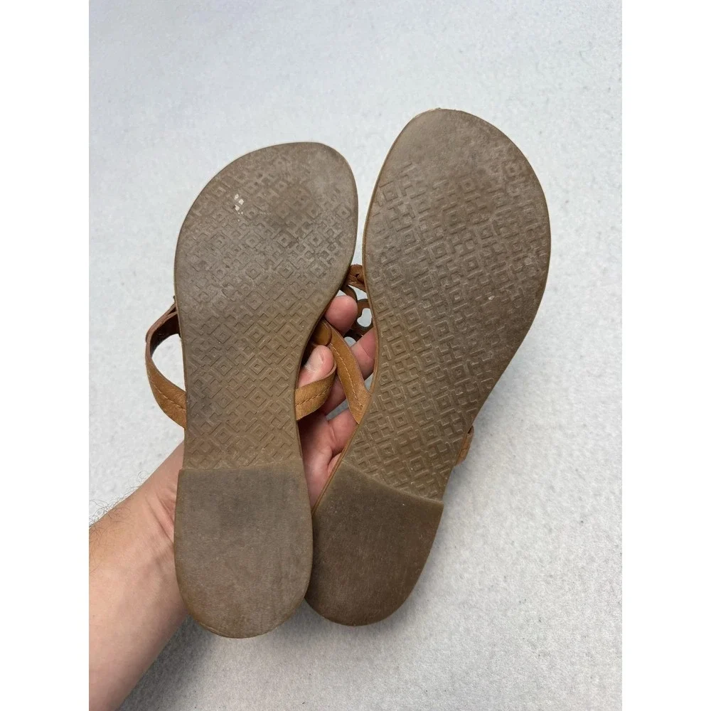 Tory Burch Miller Scalloped Medallion Sandals Women's Size 8.5 Brown Leather